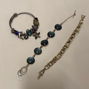 Vintage Elegant Silver and Gold Charm Bracelet Set a bundle of 3 #767